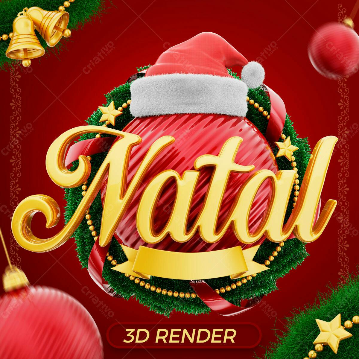 Selo 3D Natalino Dourado e Vermelho