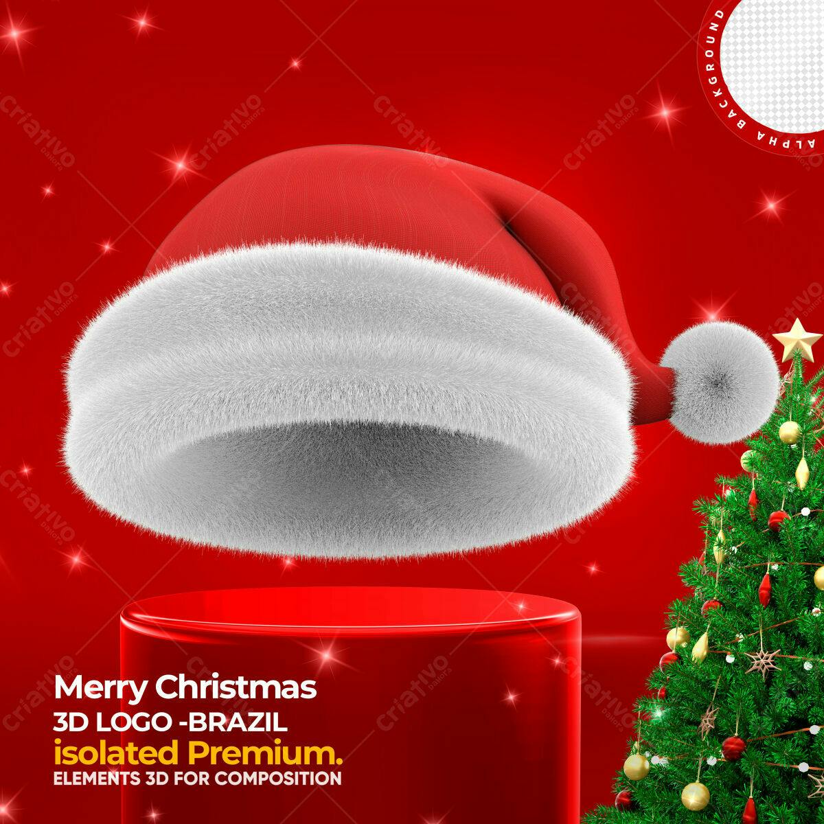 Selo 3D Natalino vermelho e branco felpudo