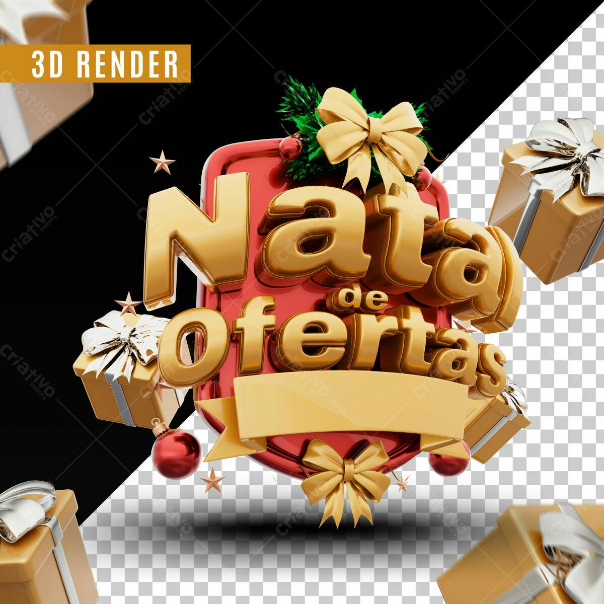 Selo 3D Natalino dourado e vermelho promocional