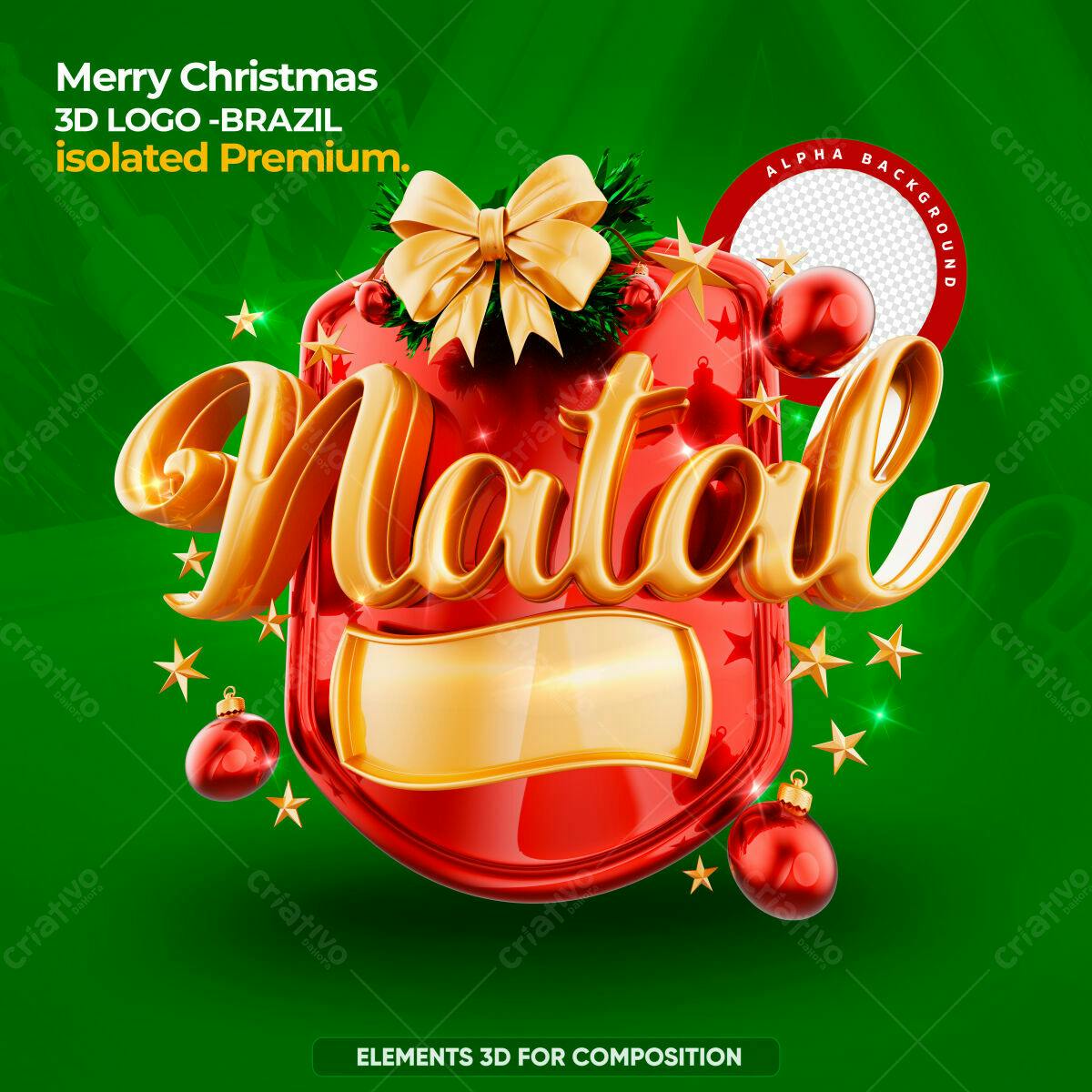 Selo 3D Natalino Vermelho e Dourado
