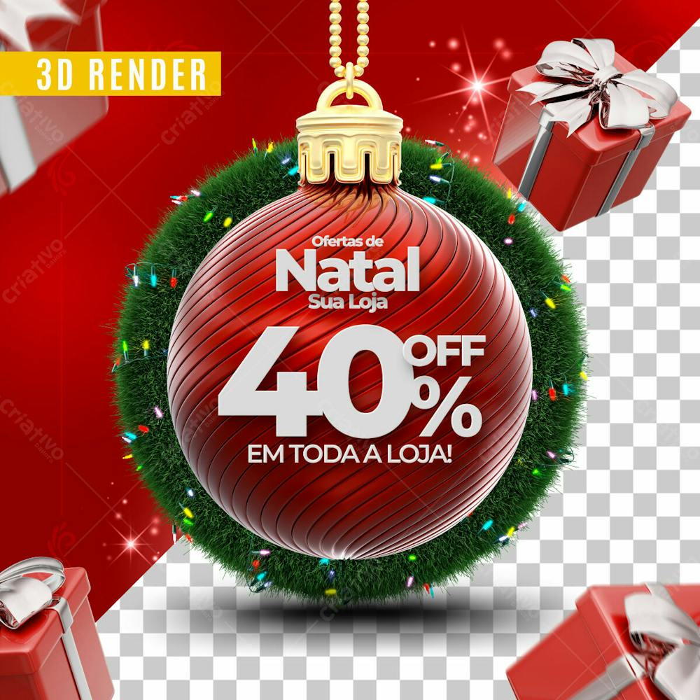 Selo 3D Ofertas De Natal Loja 40% Off Para Composicao Psd Editavel