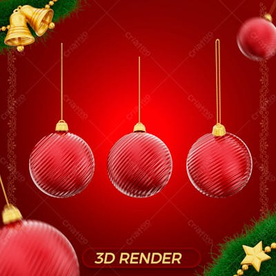 Bolas De Natal Vermelhas Elemento 3D Para Composicao Psd