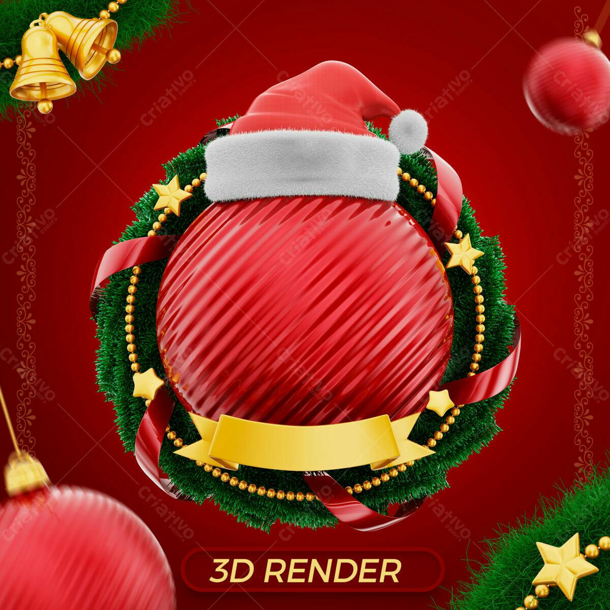 Selo 3D Natalino Vermelho e Dourado