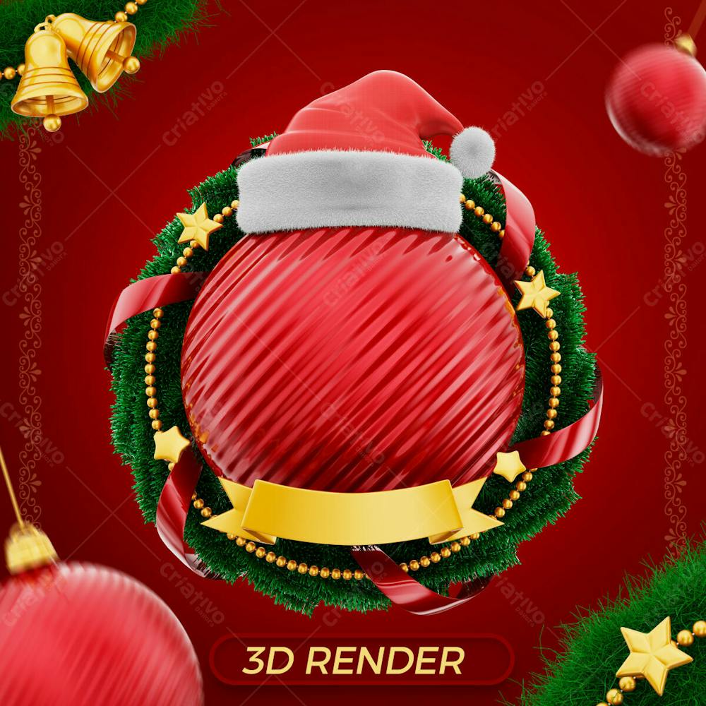 Bola De Natal Vermelha Com Gorro Elemento 3D Para Composicao Psd