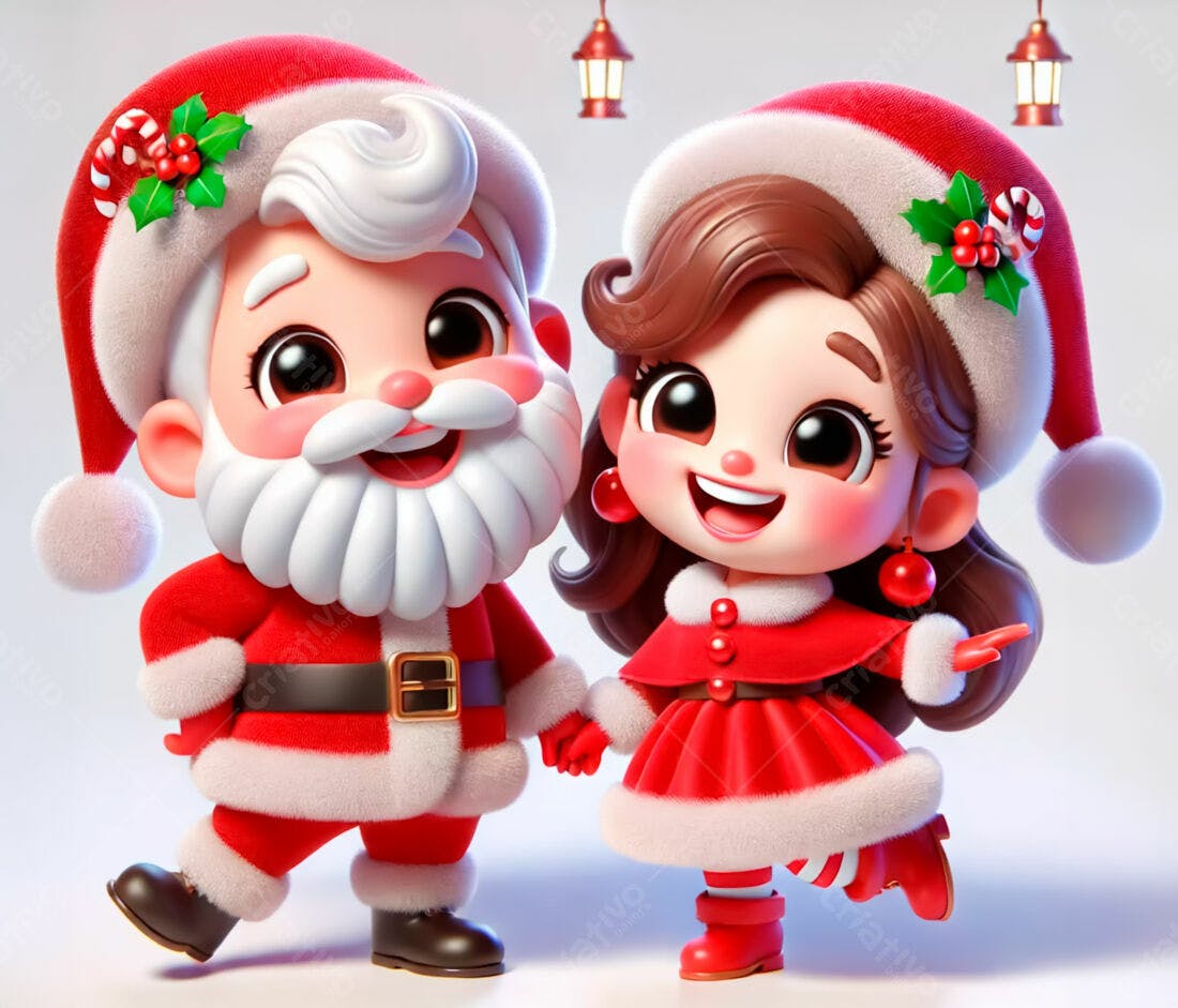 Papai Noel e menina Natal fofos ilustração 3D