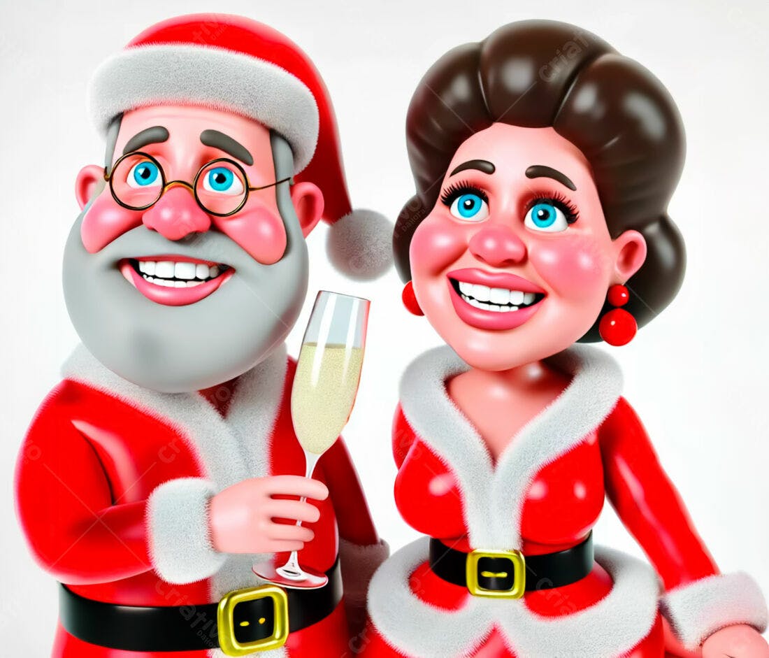 Papai Noel e Mamãe Noel brindando Natal