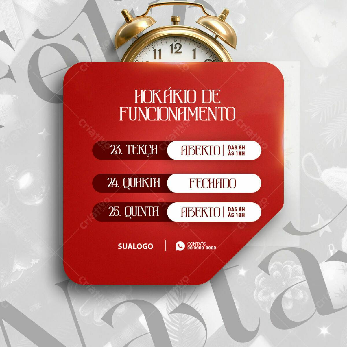 Post para Horário de Funcionamento Natal PSD Editável