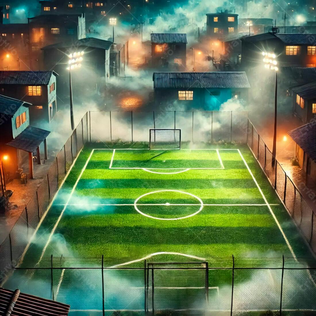 Campo de futebol noturno em comunidade