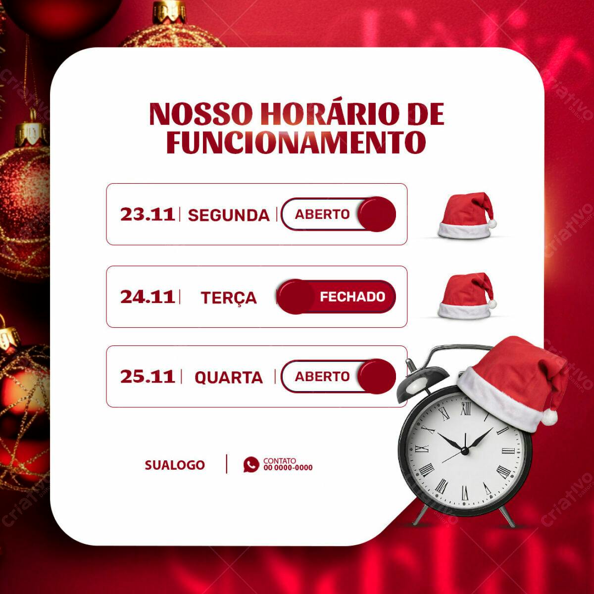 Post de Horário de Funcionamento Natalino PSD Editável