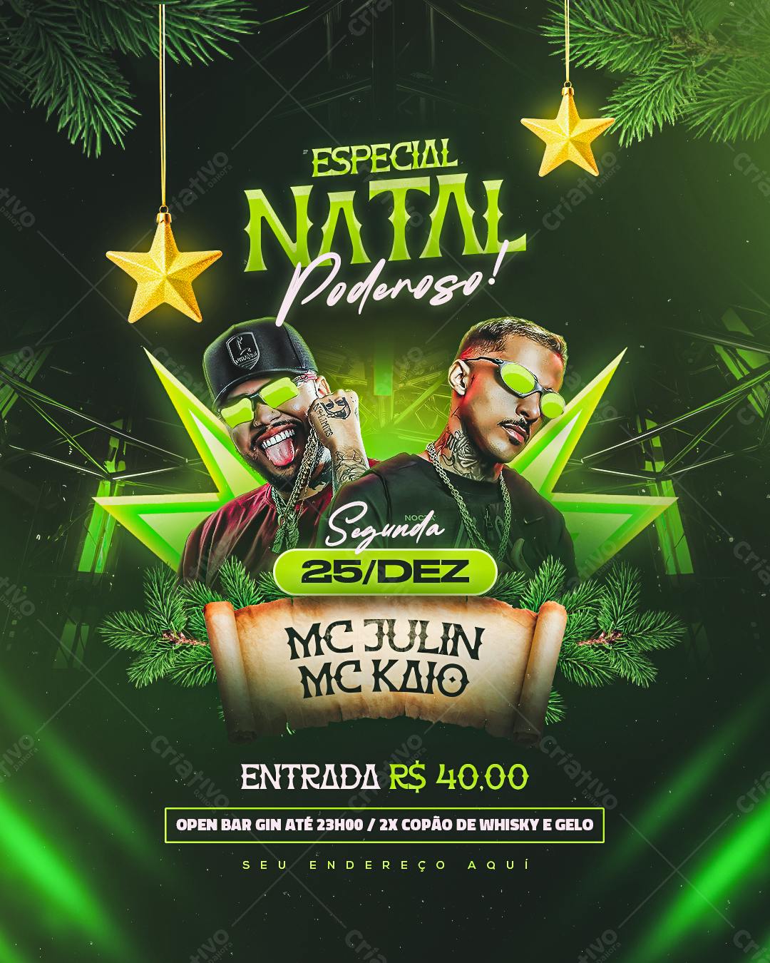 Flyer para Festa de Natal com MC Julin e MC Kão PSD Editável