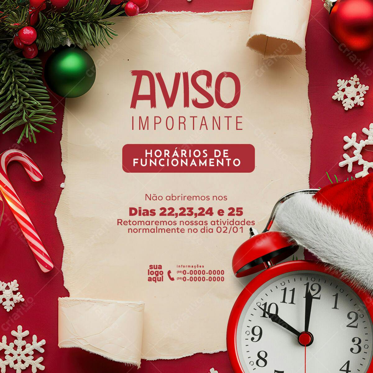 PSD para Aviso de Feriado de Natal PSD Editável