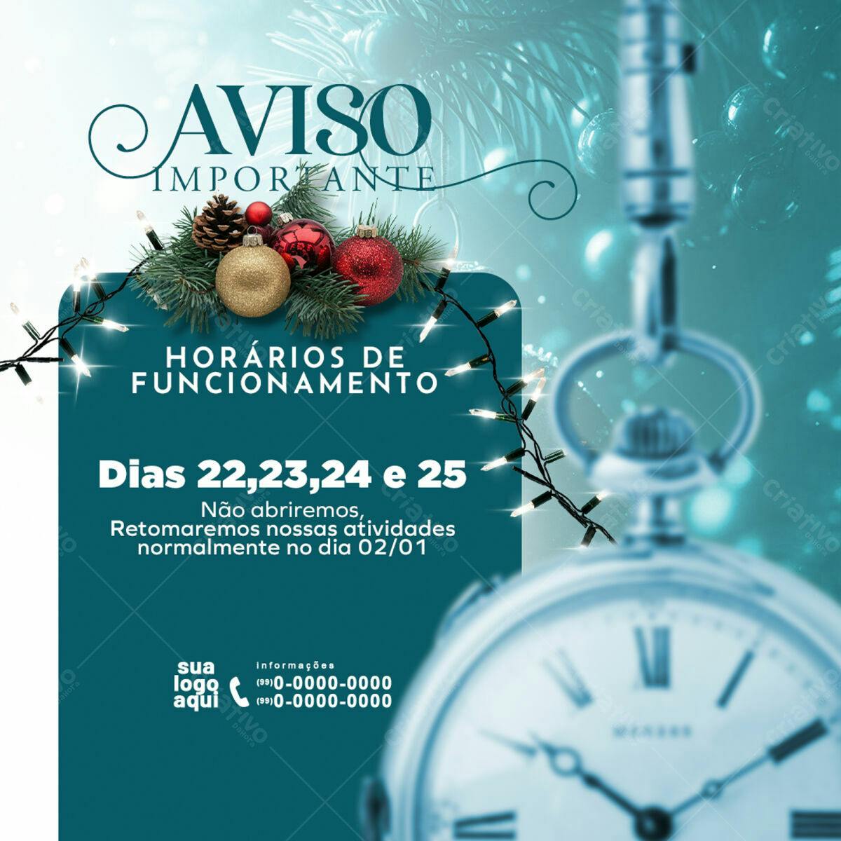 Aviso de Férias Natal PSD Editável