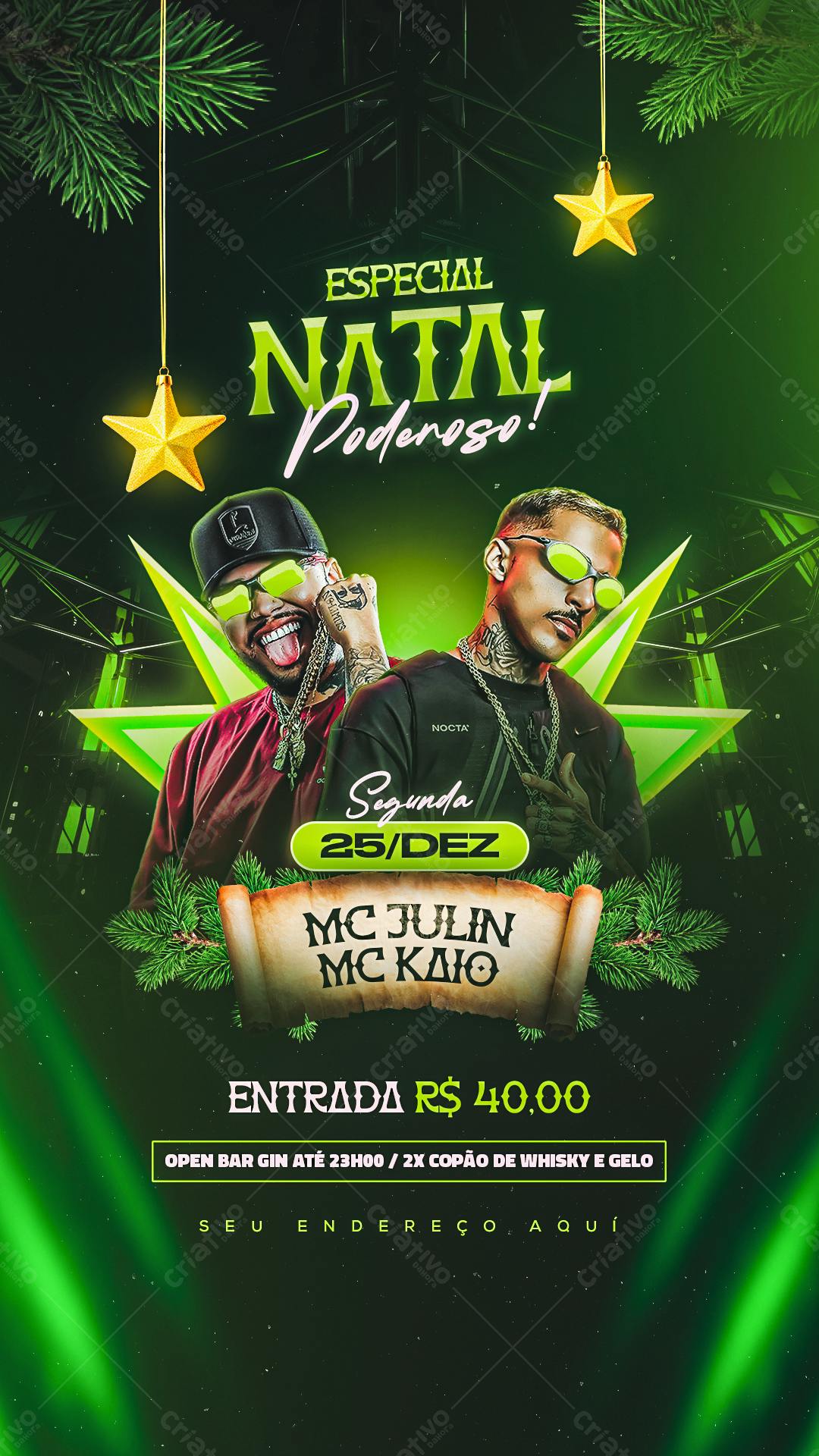 Flyer Natal Poderosa - MC Julin e MC Kaio PSD Editável