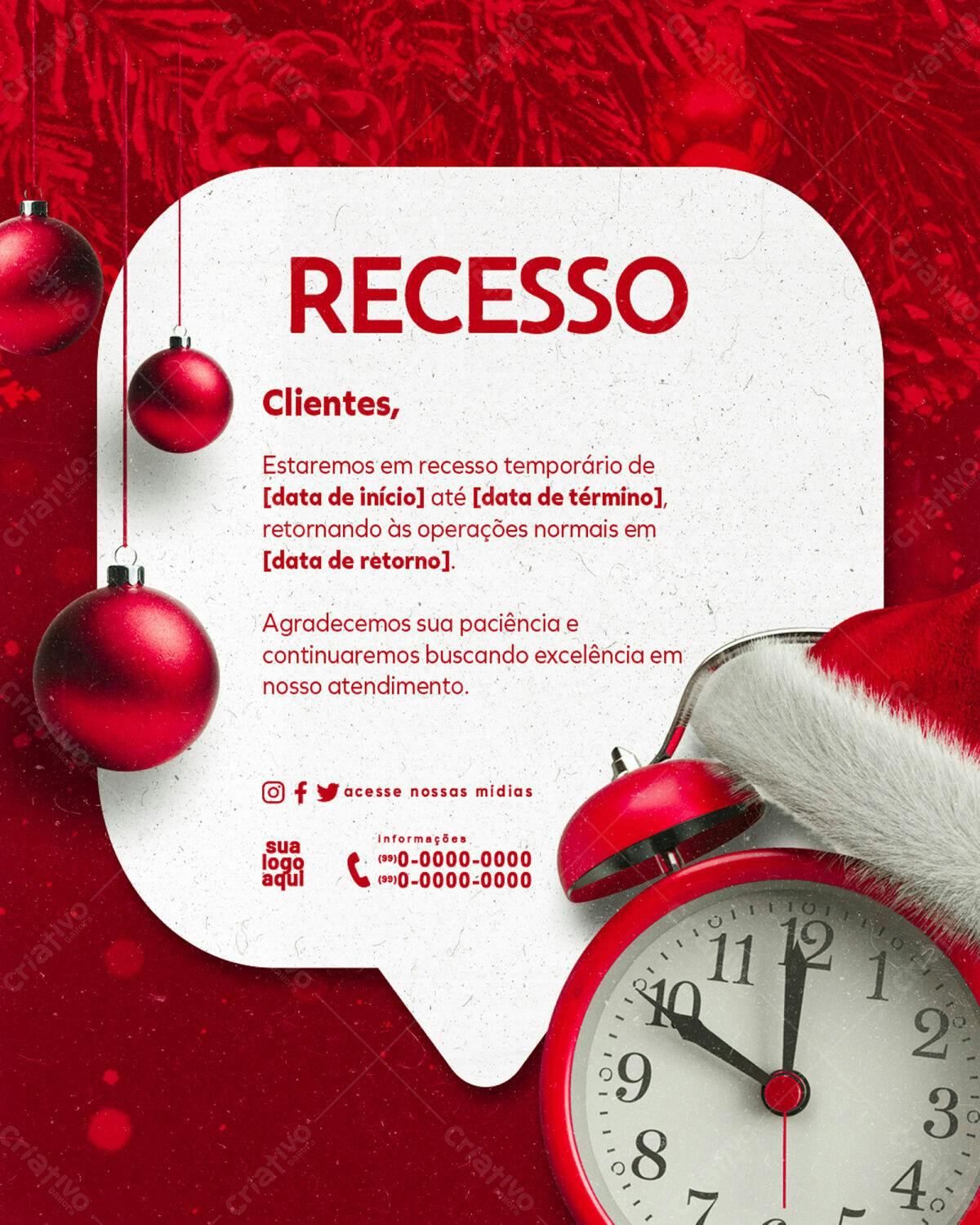 Postagem de Recesso de Fim de Ano PSD Editável