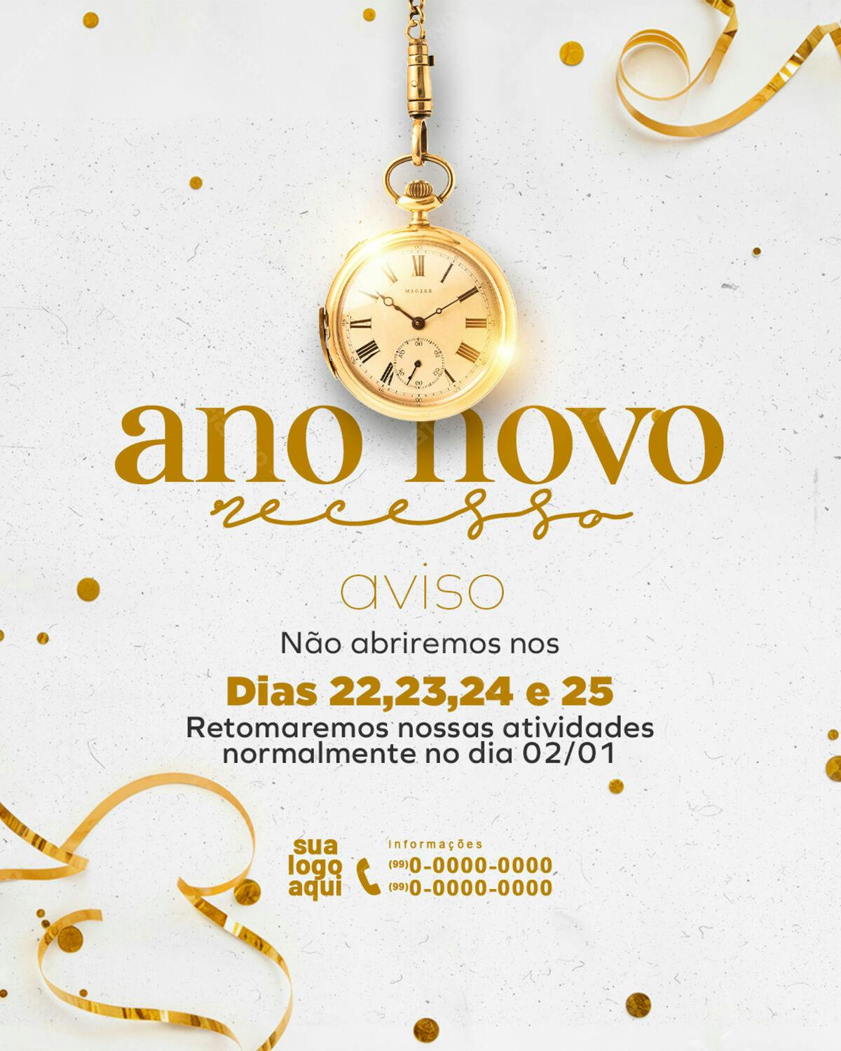 Aviso de Férias Ano Novo PSD Editável