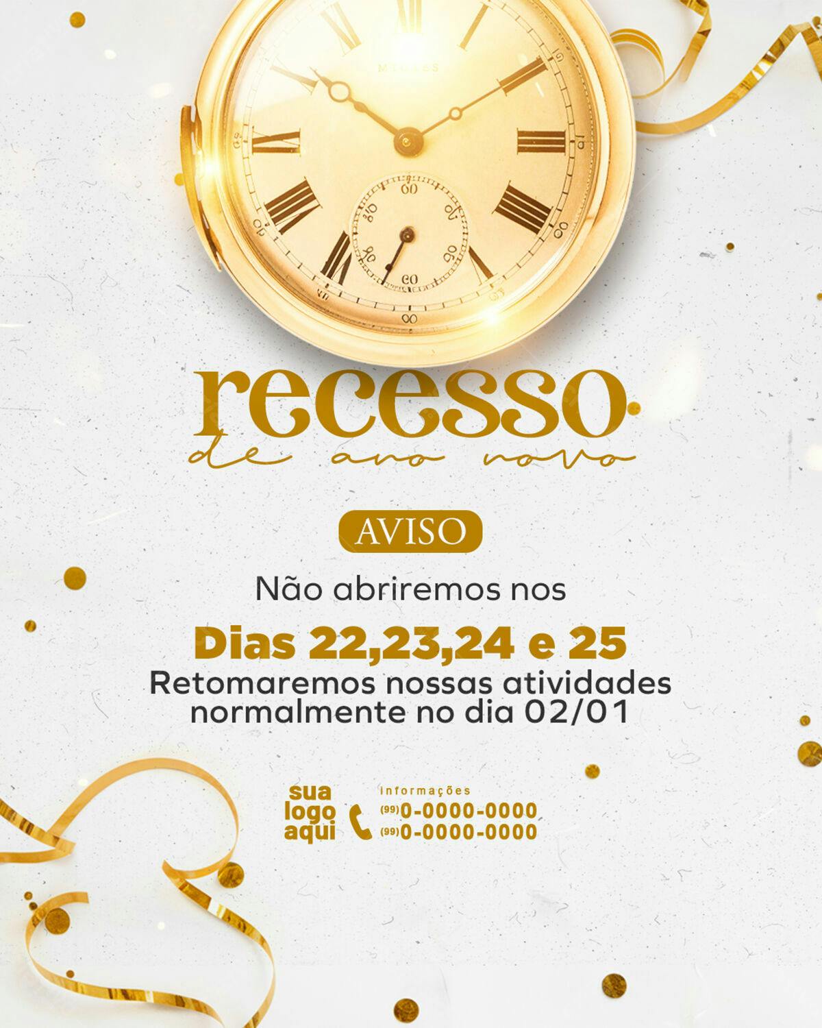 Flyer Recesso de Ano Novo PSD Editável