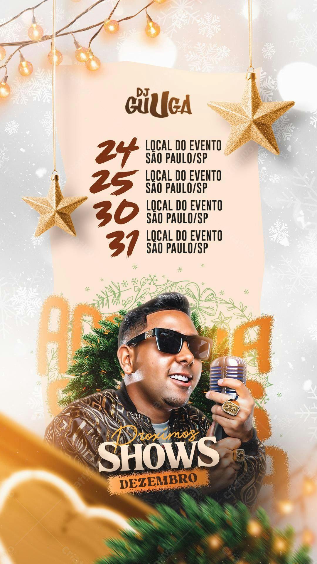Flyer para Shows de DJ Guuga em Dezembro PSD Editável