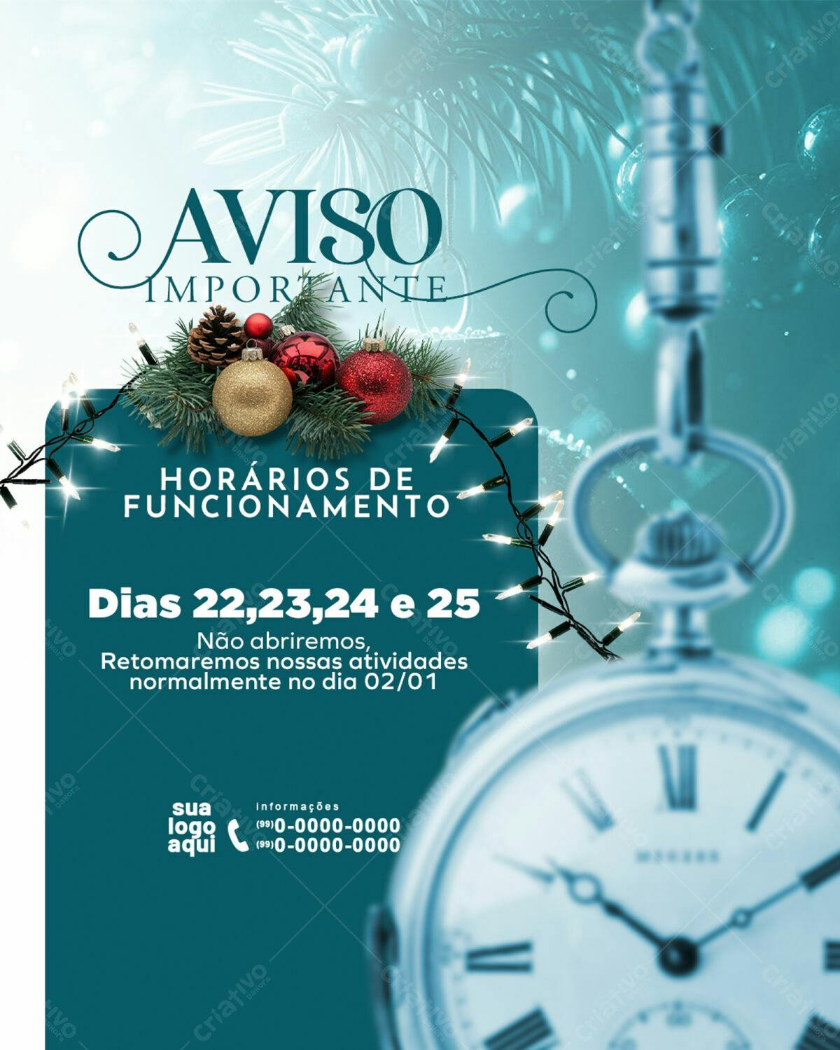 Aviso de Férias Natal PSD Editável