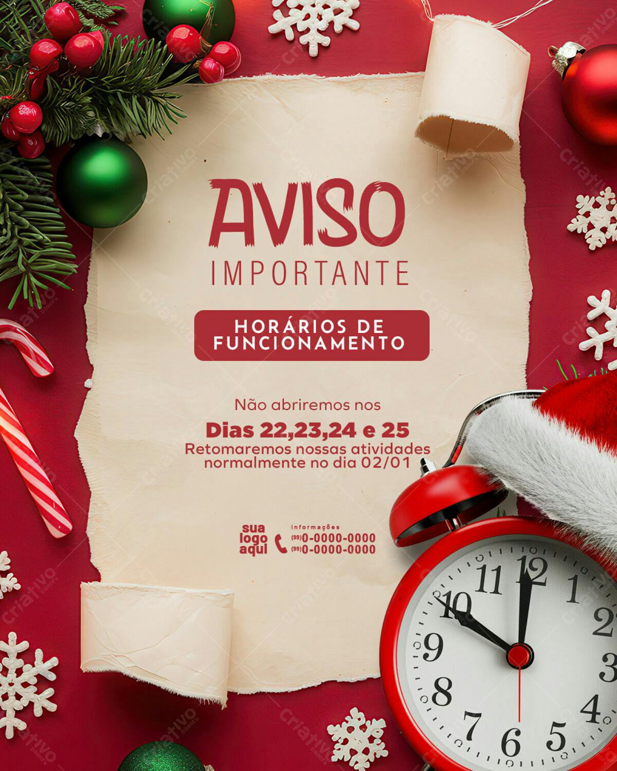 Aviso de Férias Natal PSD Editável