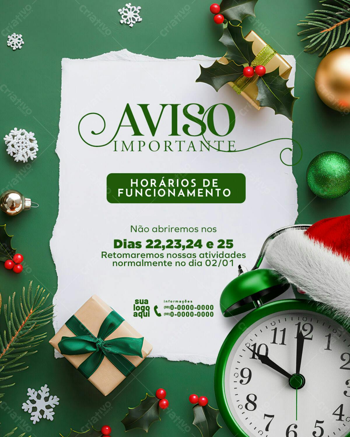 Aviso de Feriado Natal PSD Editável