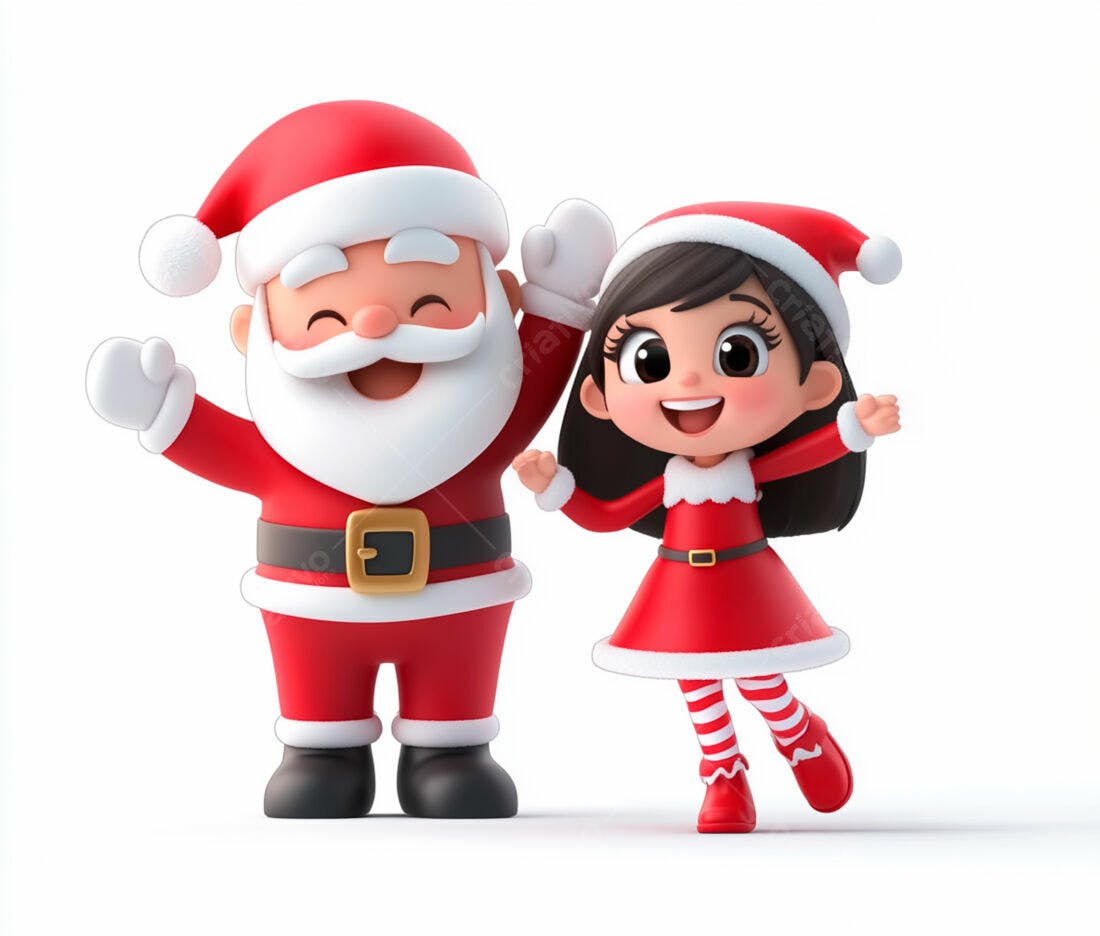 Papai Noel e menina animados Natal