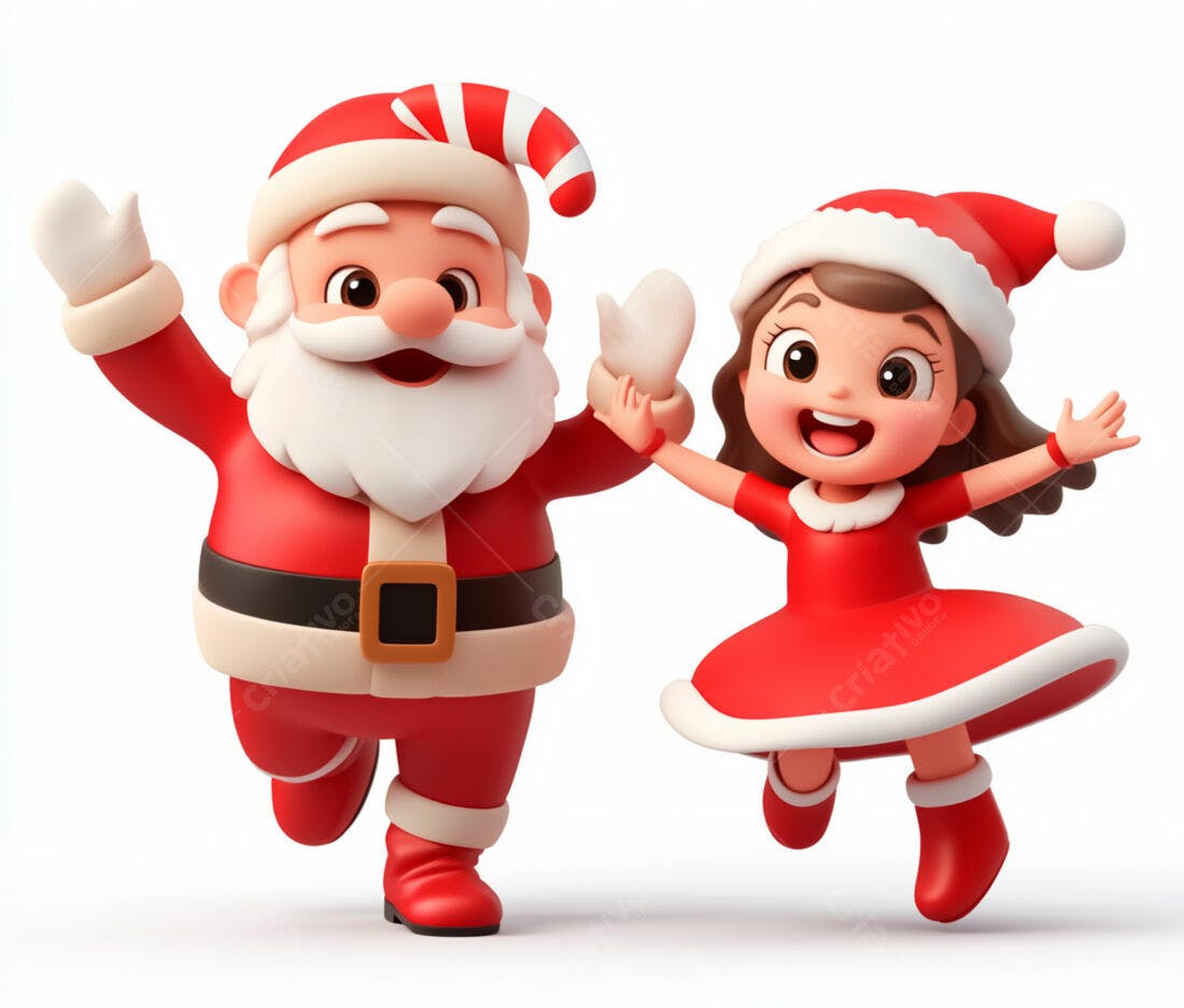 Papai Noel e menina animados Natal