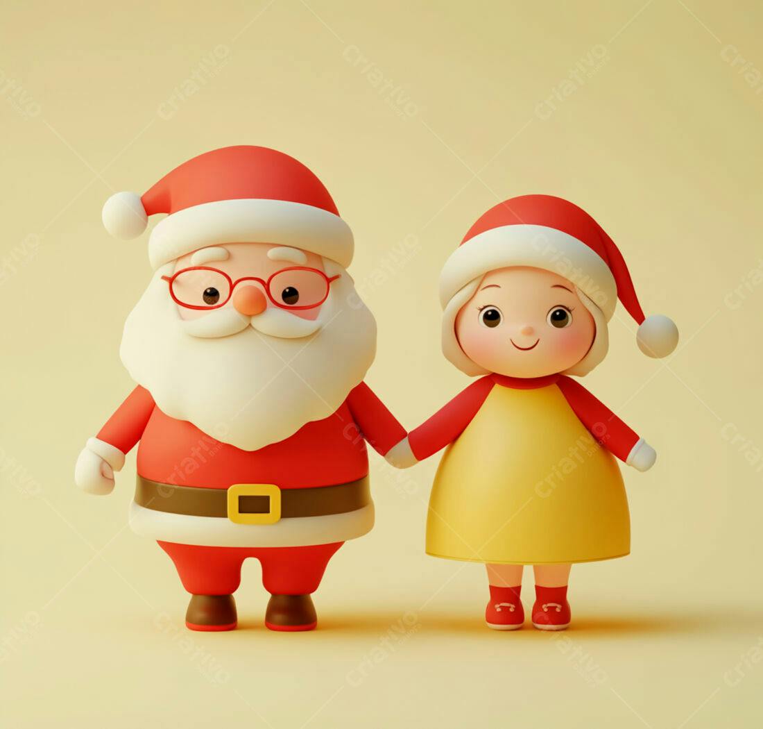 Papai Noel e menina de mãos dadas Natal