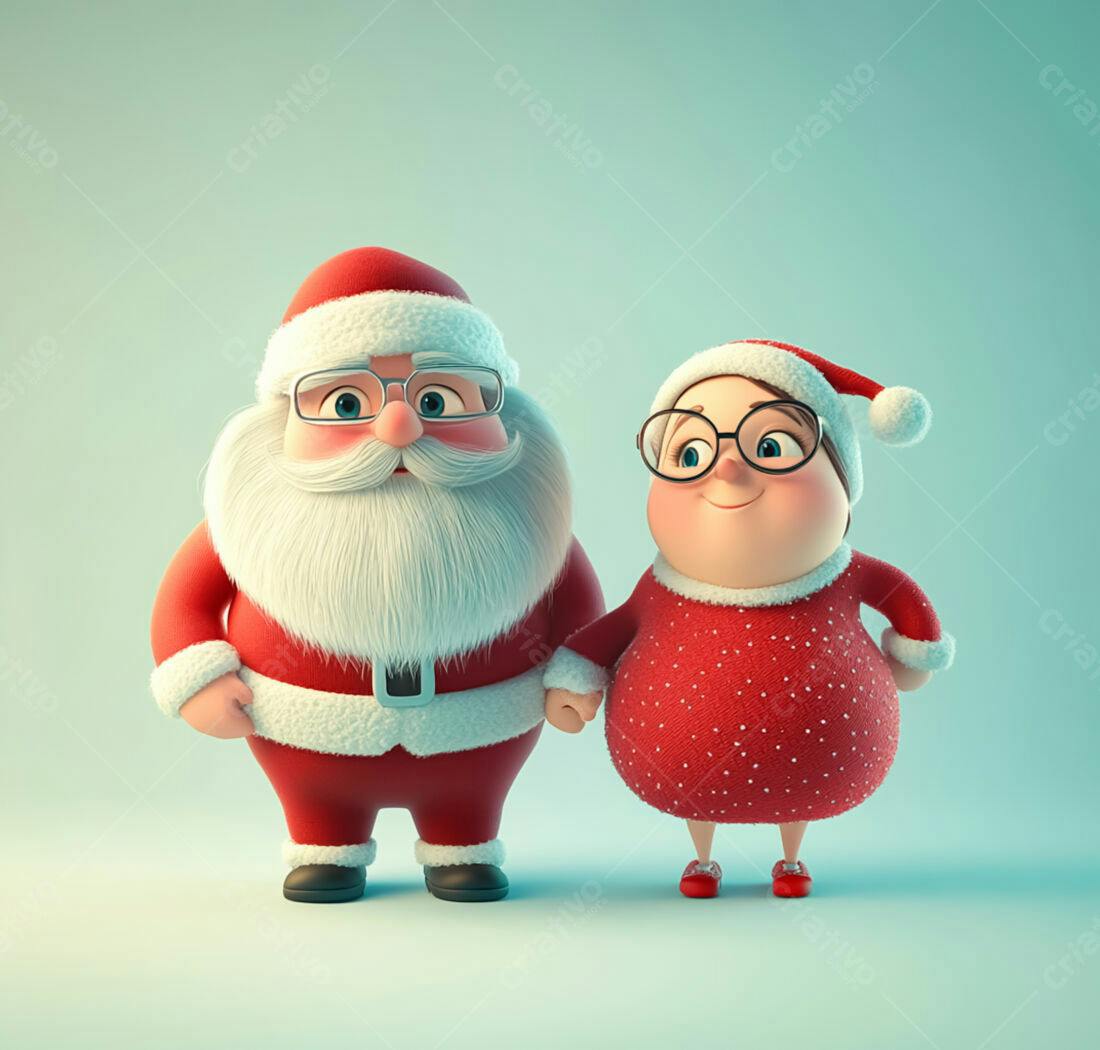 Papai Noel e Mamãe Noel de mãos dadas Natal
