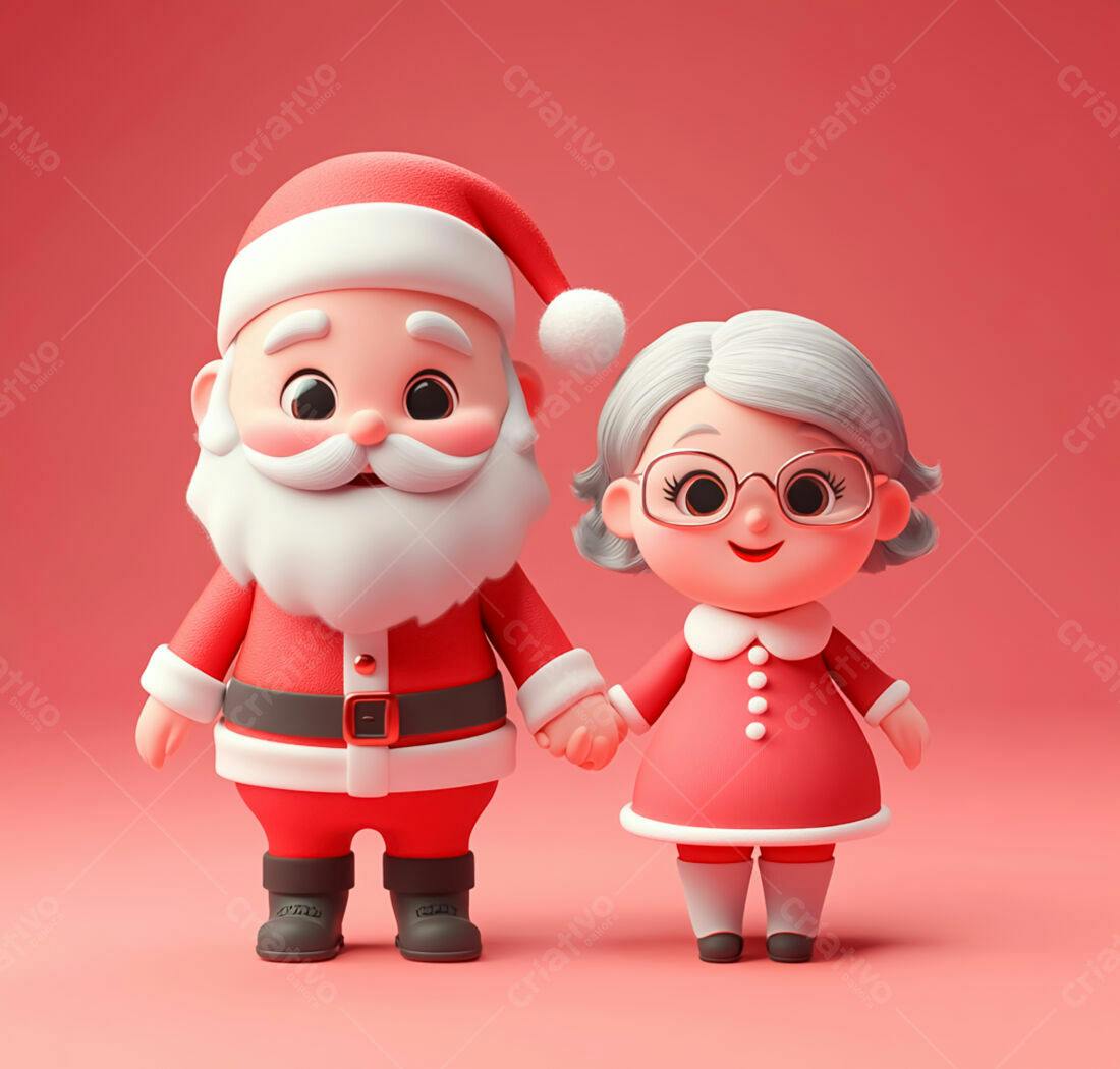 Papai Noel e Vovó Natal de mãos dadas