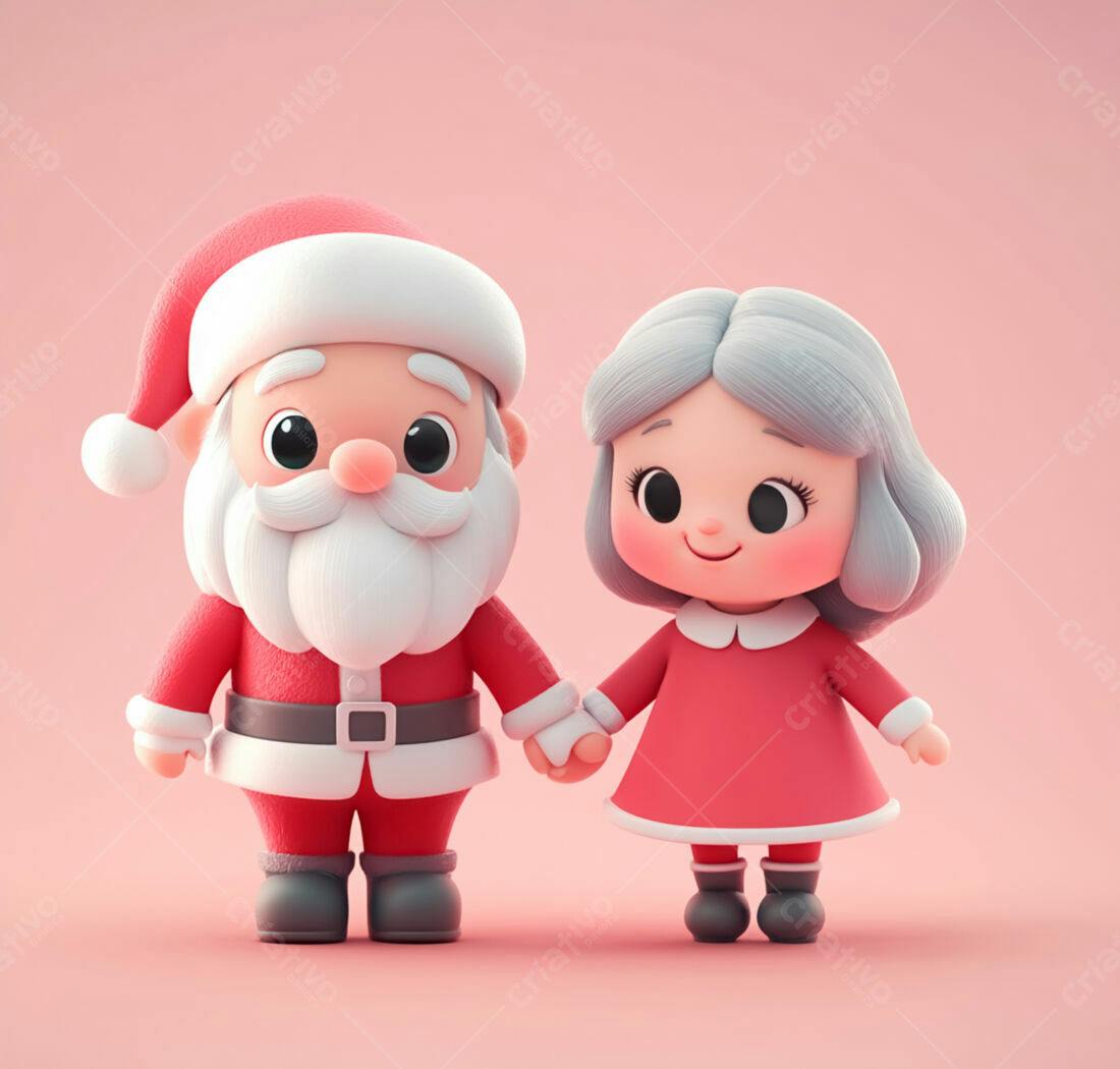 Papai Noel e menina de mãos dadas Natal