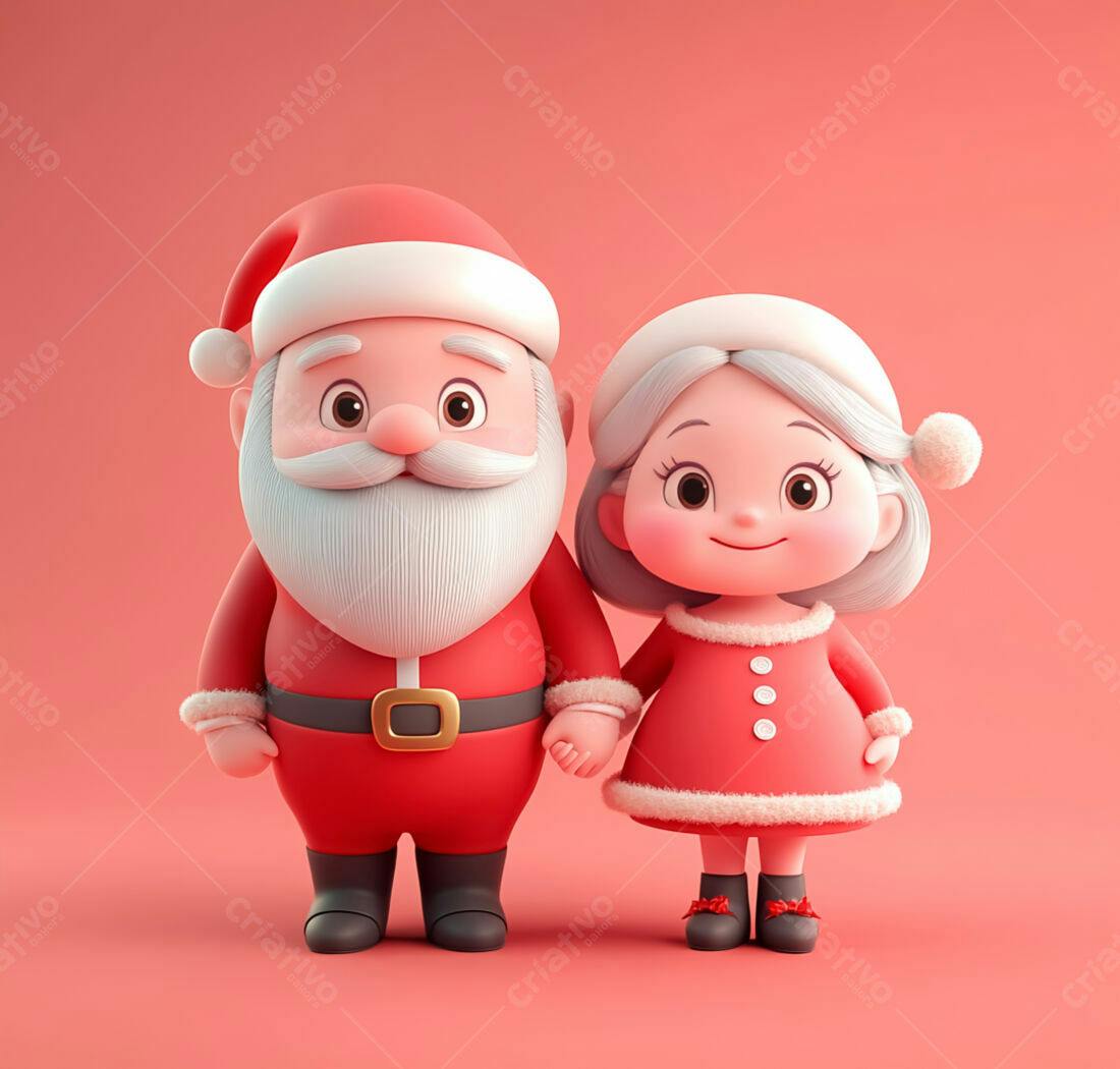 Papai Noel e menina de mãos dadas Natal