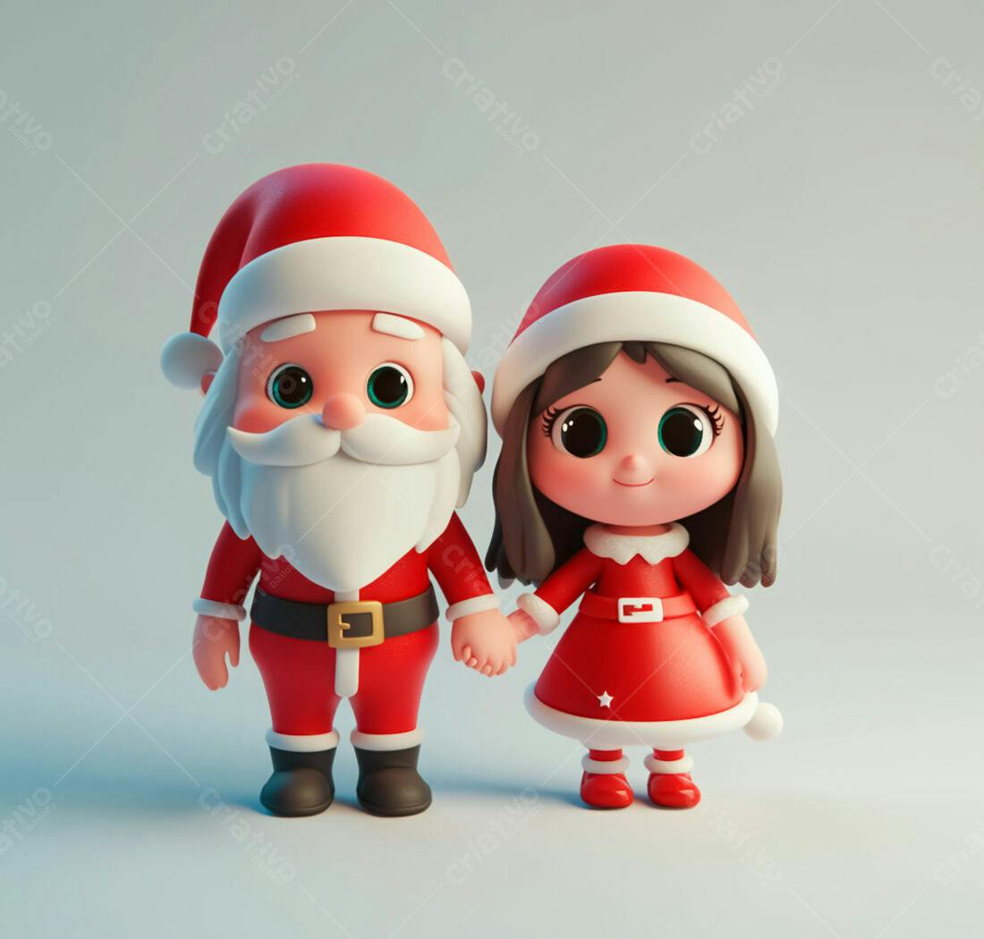Papai Noel e menina de mãos dadas Natal