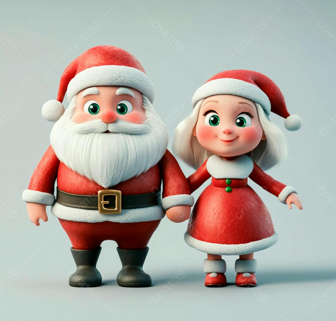 Papai Noel e menina de Natal de mãos dadas