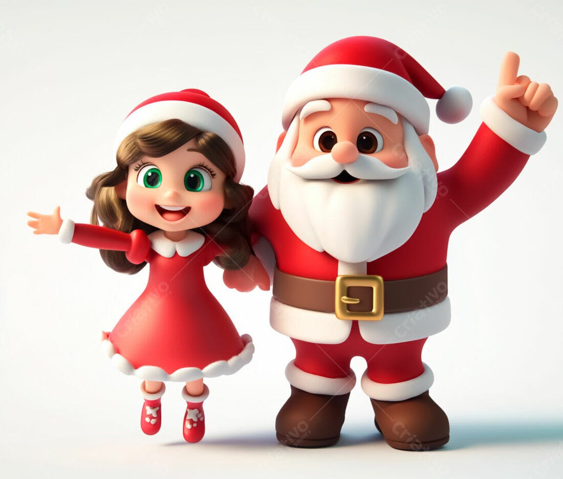 Menina e Papai Noel Natalino ilustração 3D