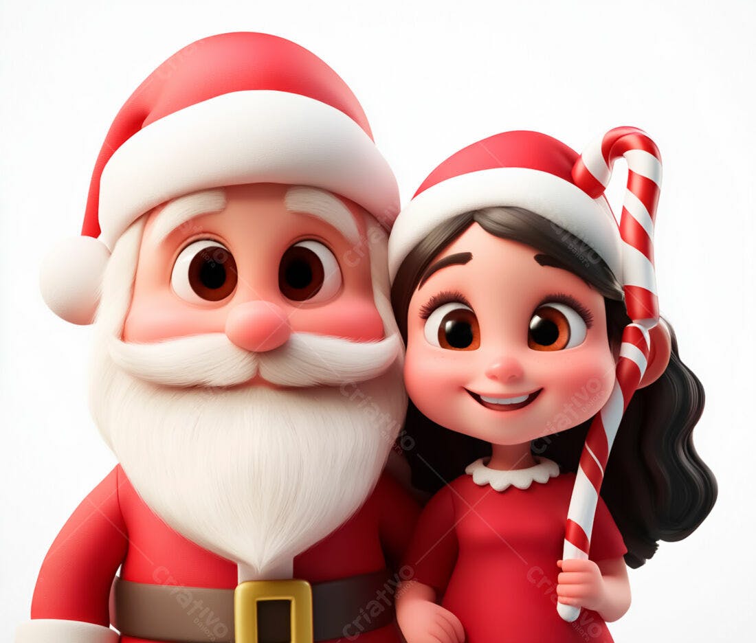 Papai Noel e menina com pirulito de Natal