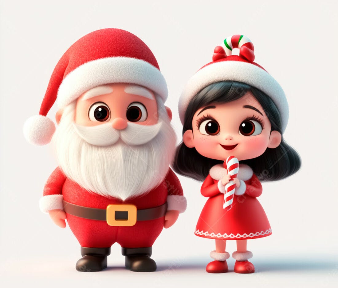 Papai Noel e menina com pirulito de Natal