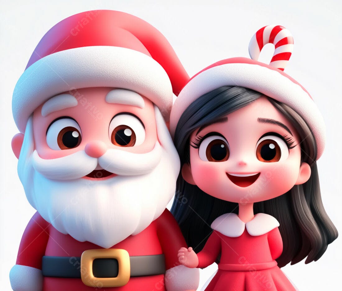 Papai Noel e menina em desenho natalino