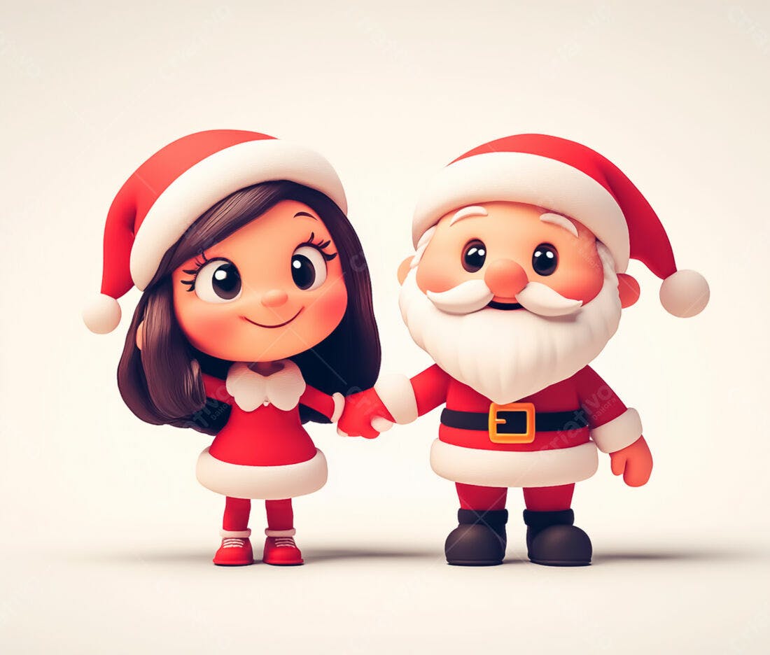 Papai Noel e menina de mãos dadas Natal