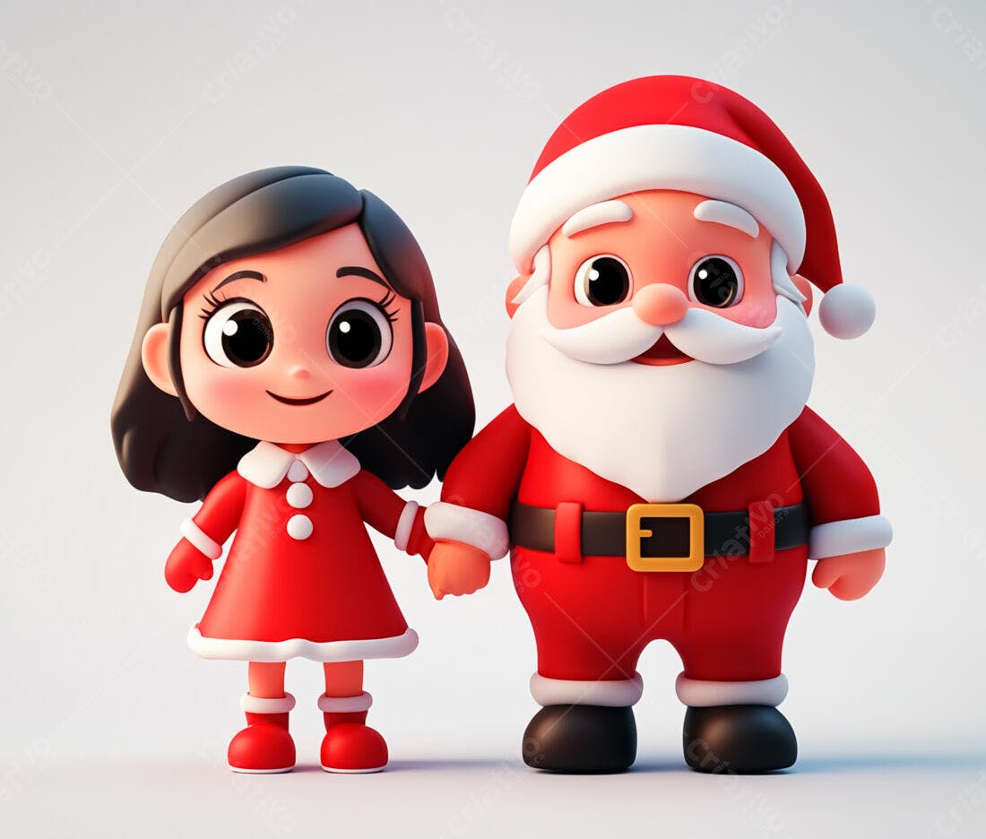Menina e Papai Noel Natalino 3D