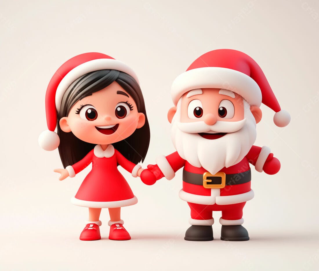 Papai Noel e menina de mãos dadas Natal