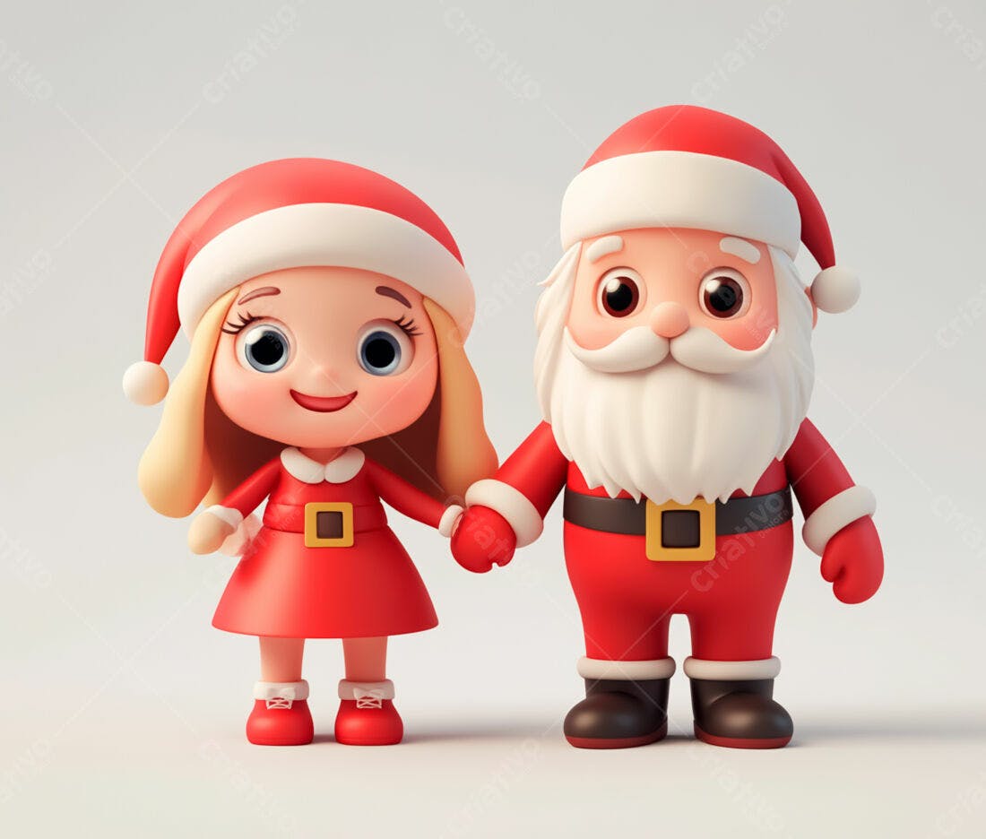 Papai Noel e menina de mãos dadas Natal