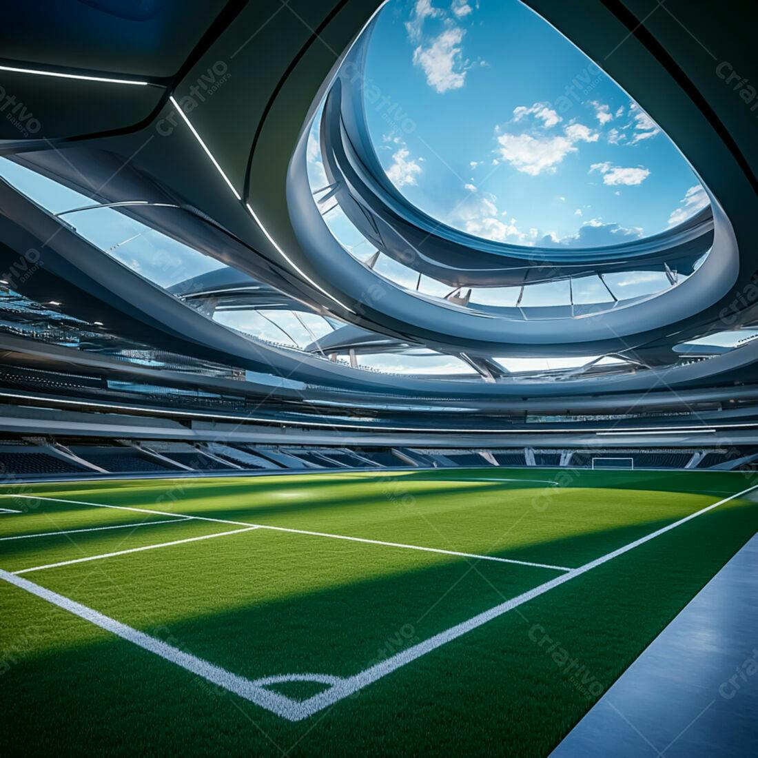 Estádio futurista campo de futebol gramado verde