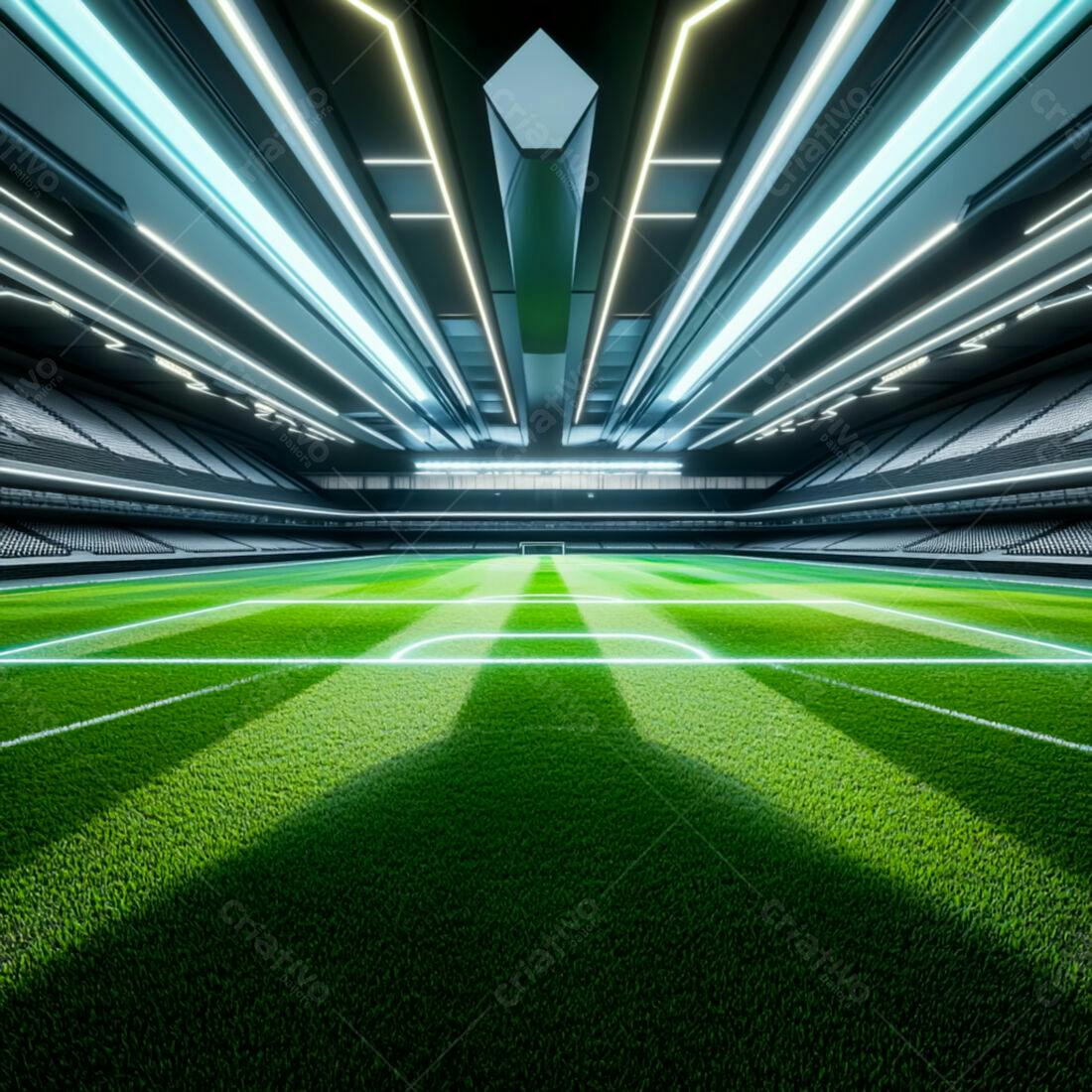 Estádio futurista campo de futebol noturno