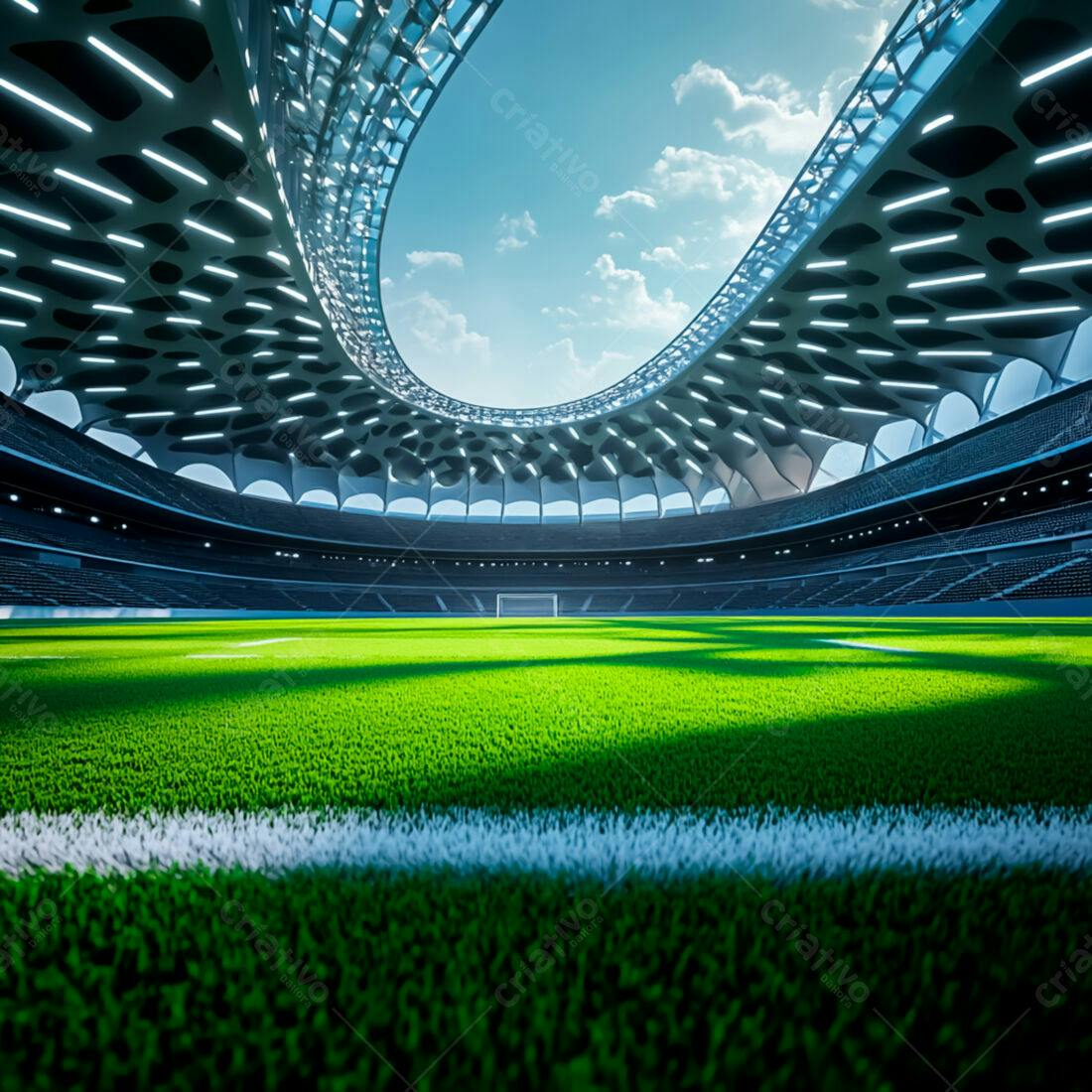 Estádio Moderno Campo de Futebol Gramado Verde