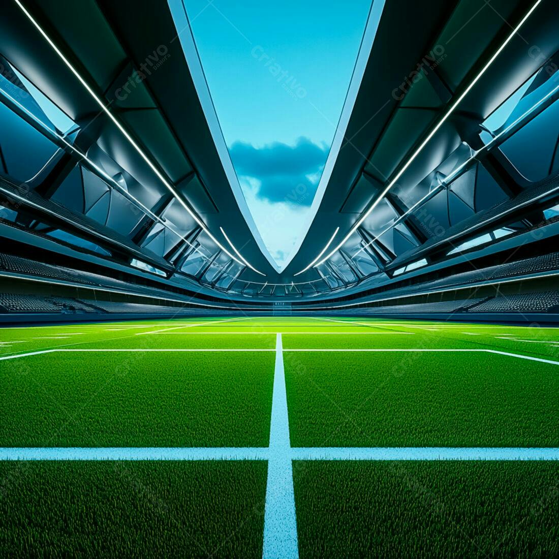 Estádio futurista campo gramado verde