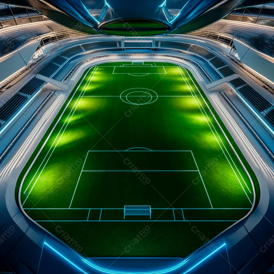 Campo de futebol iluminado em estádio moderno