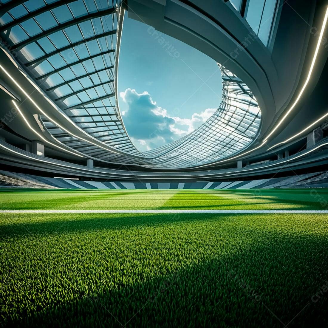 Estádio moderno campo gramado dia ensolarado