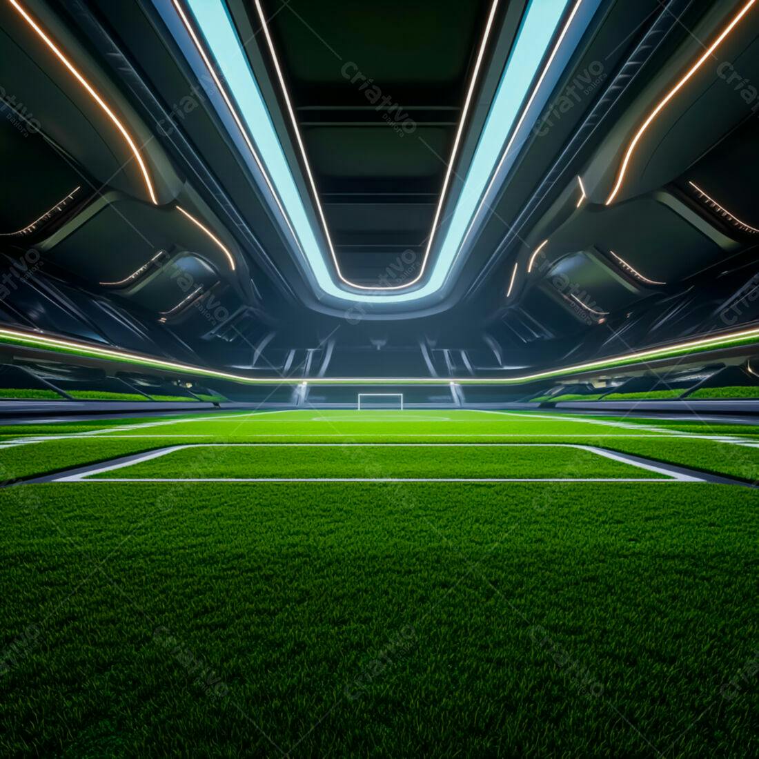 Campo de futebol futurista iluminado