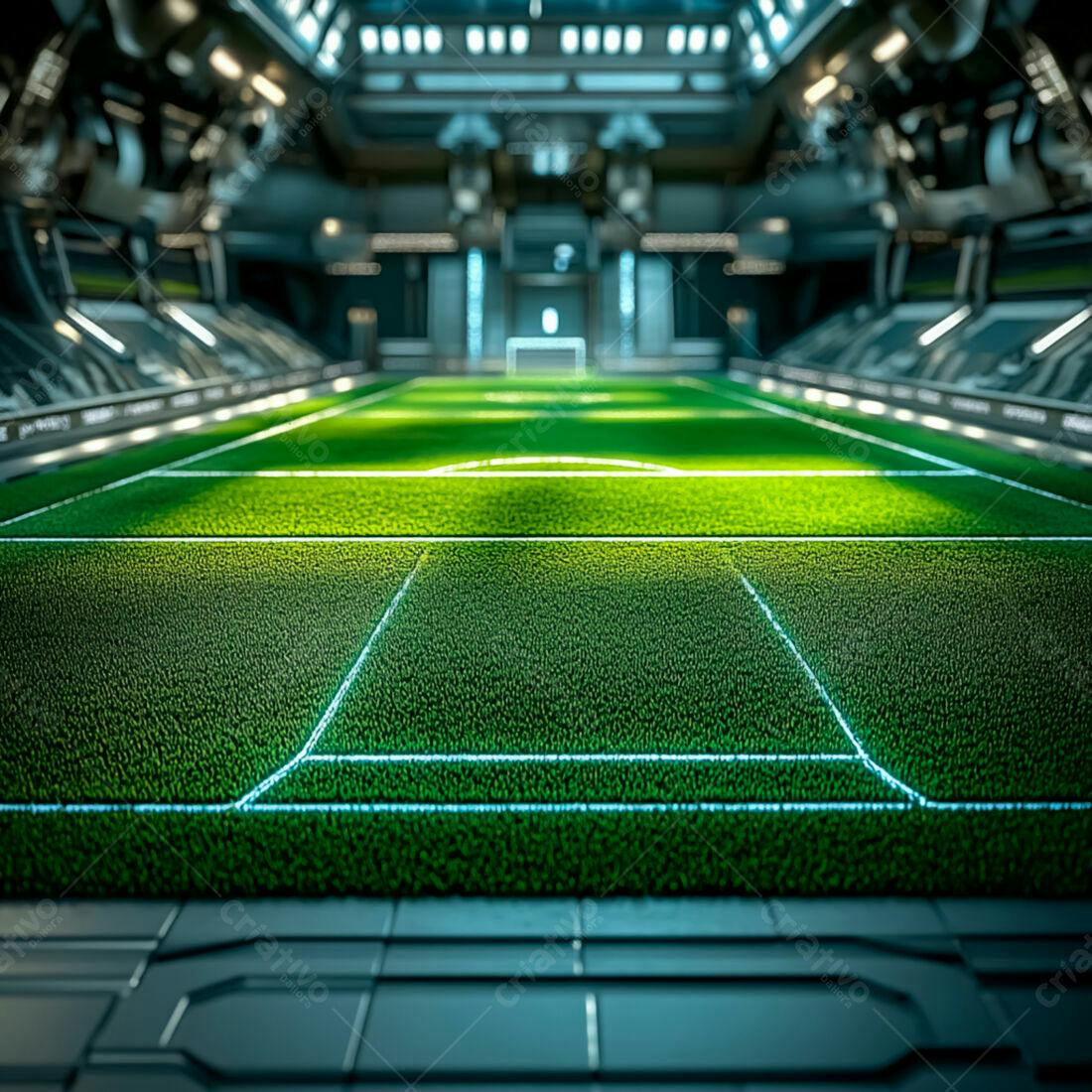 Campo de futebol futurista com iluminação verde