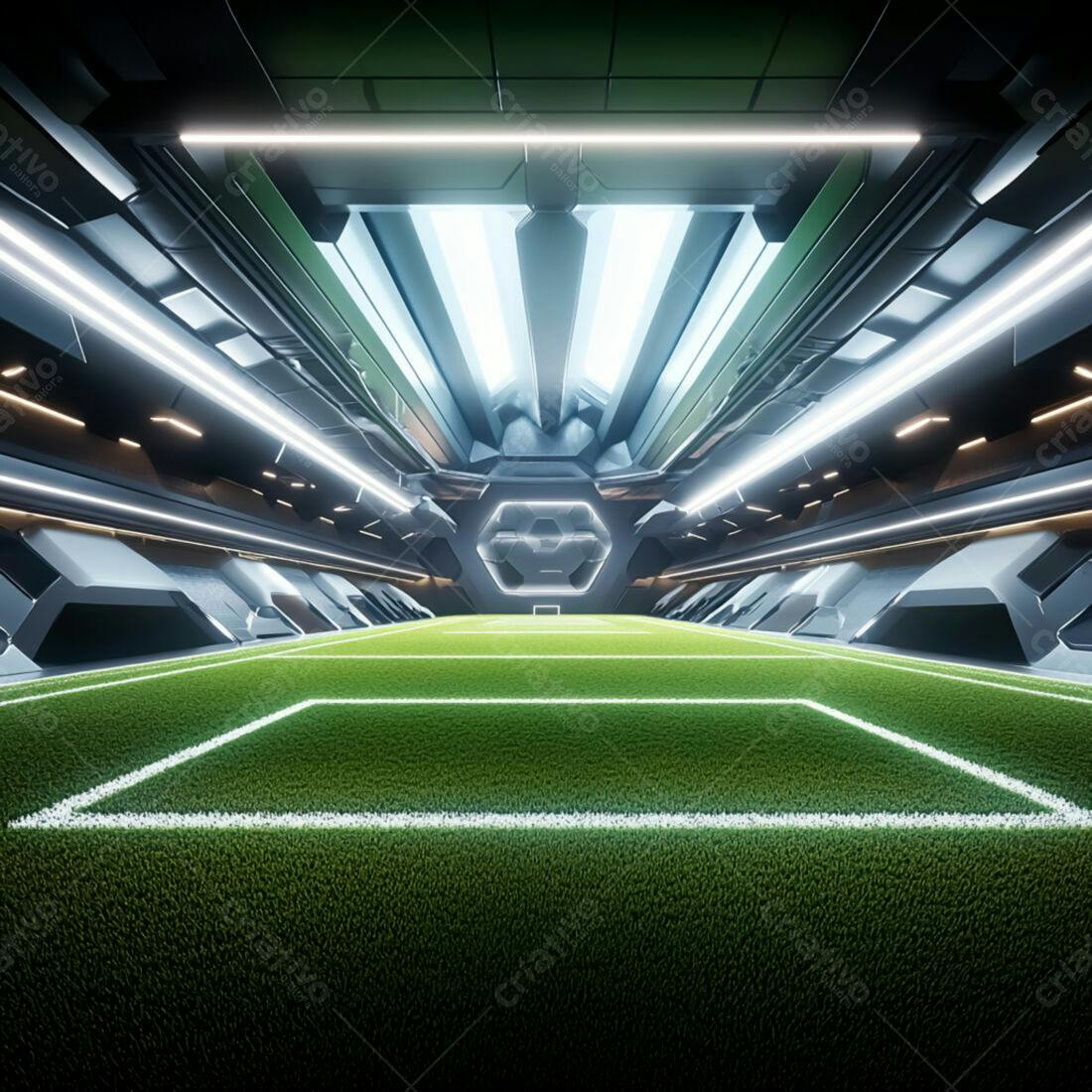 Campo de futebol futurista iluminado
